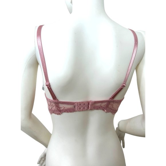 Rene Rofe Pink Push-Up Bra 36C Padded Cups Lace Overlay Adjustable,  Ribbon Bow - Picture 6 of 16